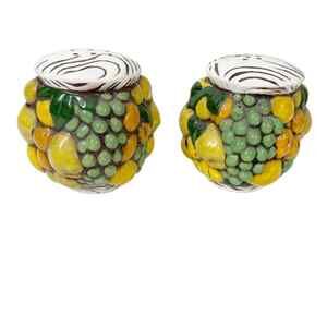 Vintage Salt and Pepper Shakers Fruit Lemon Grapes circa 70s Yellow Green